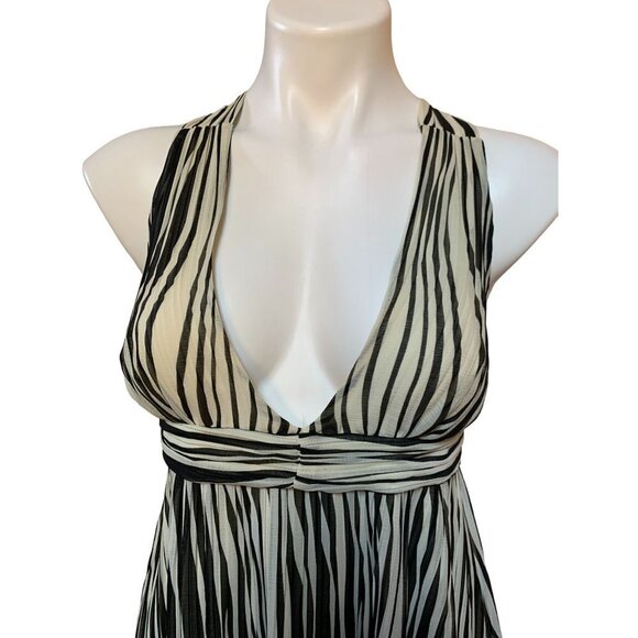 Alice+Olivia NEW! Deep V-neck Silk Dress Cross Back Pleated Floral Medium - Picture 2 of 11